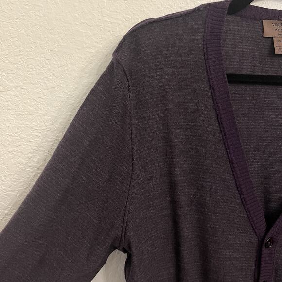 Vertical Design Homme 100% Merino Wool Cardigan Mens Large Purple Stripe Grandpa - Picture 3 of 12